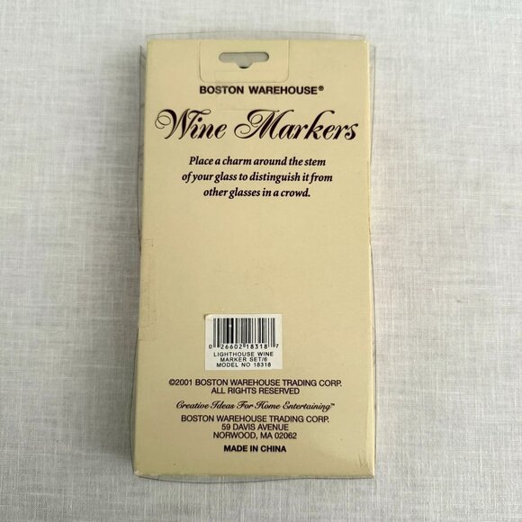 Vintage Boston Warehouse Lighthouse Wine Markers Set Of 6 Glass Charms Coastal - Picture 7 of 8